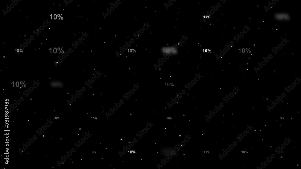 Poster template animation of evenly spaced 10 percent symbols of different sizes and opacity. animation of 