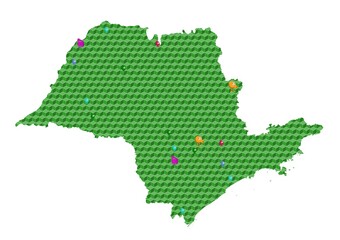 Mapa del estado de São Paulo con fondo de Q*bert