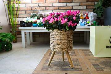 Basket of Flowers on Wooden Table