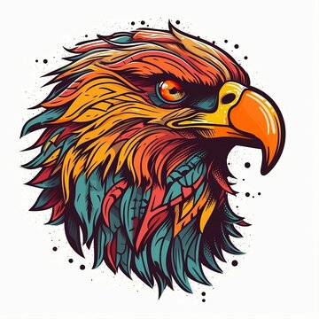 AI-generated illustration of a majestic bald eagle head isolated on a white background.