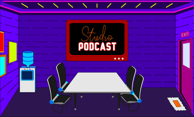 Podcast studio and interview room. vector design