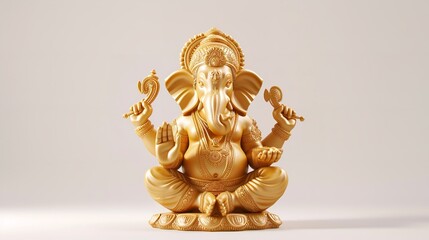 Fototapeta na wymiar Golden Lord Ganesha Sculpture on White Background 