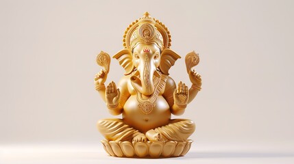 Fototapeta na wymiar Golden Lord Ganesha Sculpture on White Background 