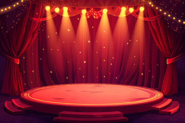Background with red theater curtain and podium