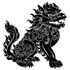 Obraz premium Silhouette Komainu the Japanese Mythical Creature black color only