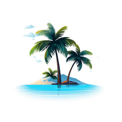 Fototapeta na wymiar Palm tree icon on small island on white background, illustration