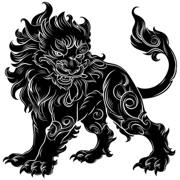 Silhouette Komainu the Japanese Mythical Creature black color only