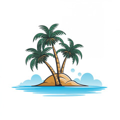 Palm tree icon on small island on white background, illustration