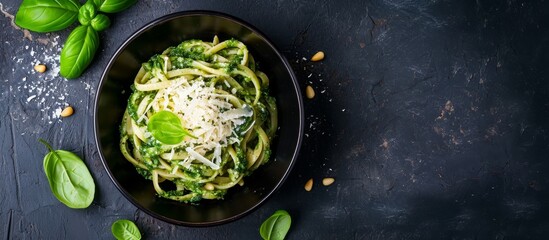 A delicious dish made with spinach and cheese, consisting of noodles, a leafy vegetable, that is placed on a table - obrazy, fototapety, plakaty