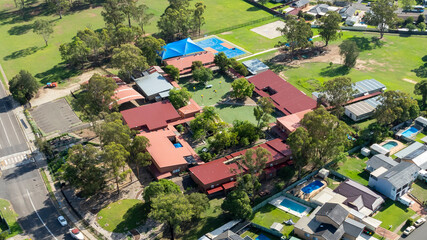 Drone aerial photograph of the Werrington County Public School in the greater Sydney region on New South Wales in Australia