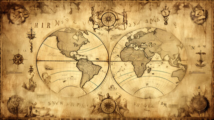 A vintage world map with intricate 