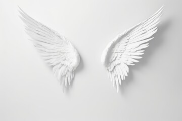White plaster wings on white background with copy space, Valentine's day, Mother's day, Women's Day and love concept