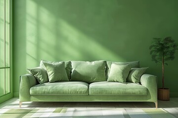 Beige sofa in green interior.