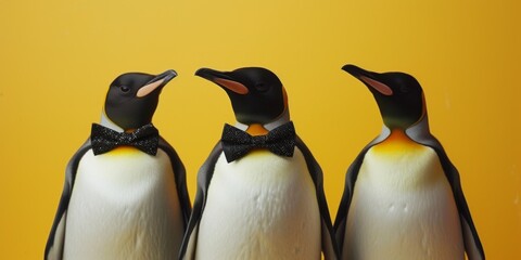 Penguins Dressed Elegantly Attending A Formal Gathering With Charm And Grace. Concept Fairy Tale Environments, Dramatic Lighting, Adventure Seekers, Natural Landscapes, Intimate Moments