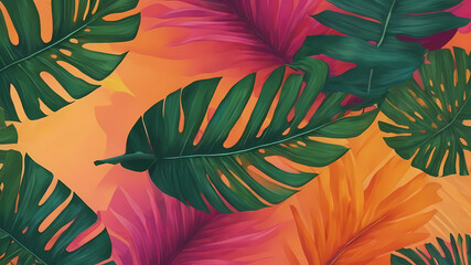 Fototapeta na wymiar tropical leaves background for zoom