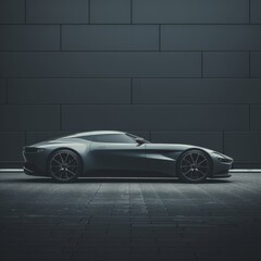 Elegant Gray Luxury Car Creates Striking Contrast Against Dark Background, Highlighting Its Contemporary Design. Concept Luxury Car Photography, Gray Car Against Dark Background, Contemporary Design