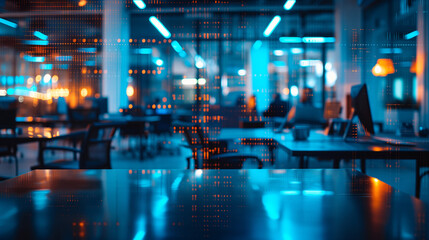 Obraz premium Futuristic Office Space: Neon Glow and Cyber Vibes