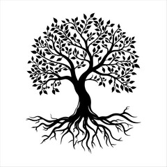 Tree of Life black and white vector design, generative ai, isolated on white background.