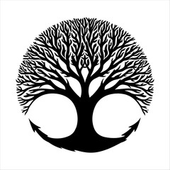 Obraz premium Tree of Life black and white vector design, generative ai, isolated on white background.