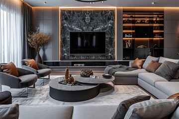 Chic modern luxury aesthetics style living room in gray tone.