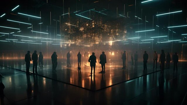 Data scientists work in a modern office of a technology company on the development of a quantum computer. Science, technology, big data concept.
