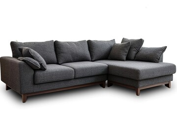 Corner sofa isolated on white background. Including clipping path. The sofa is laid out for sleep.