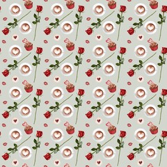 seamless pattern valentines day. romantic watercolor paintings for wrapping paper, fabric, backgrounds and more.