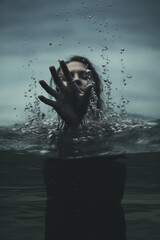 female hand over water