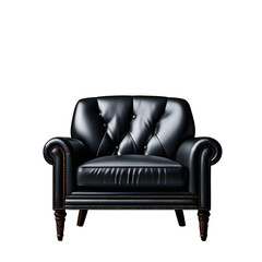 black leather furniture isolated on white transparent background,black leather armchair,black leather sofa,Generative Ai
