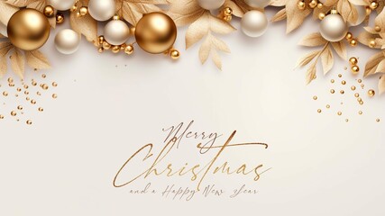 Fototapeta na wymiar Merry Christmas Background With Golden Decoration