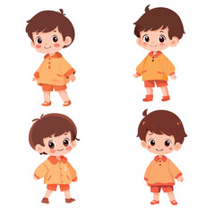 Cute little boy in different actions. Vector illustration isolated on white background.