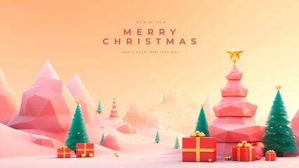 Merry Christmas Card Template 3D