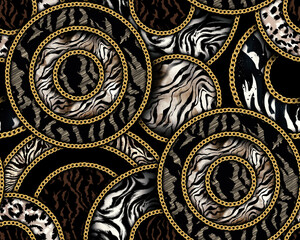Chain Leopard and zebra pattern design, illustration background, brown leopard and zebra design pattern. Chain pattern