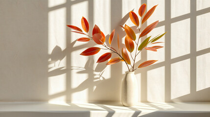 Bright autumn leaves on branches, creating a vibrant and colorful seasonal background for home decor