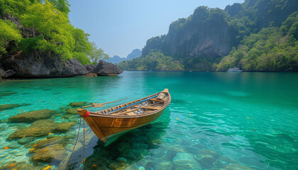 Naklejka na ściany i meble Pileh Lagoon with green emerald ocean at Koh Phi Phi Thailand,generative ai