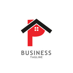 Initial Letter P with Home Business logo Design Template