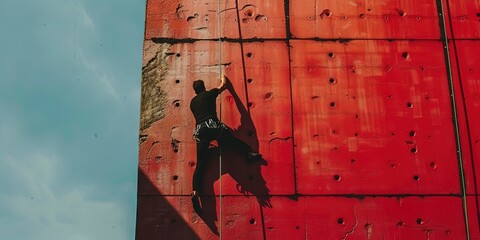 Rock climbing wall with climber scaling it
