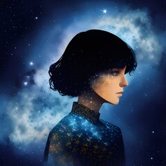 woman portrait under starry night