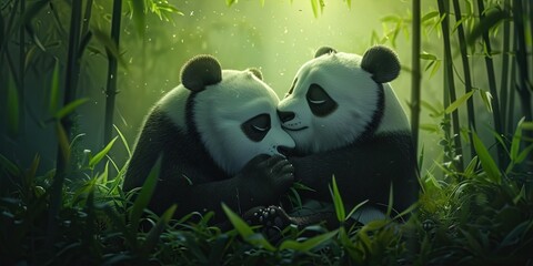 giant pandas in love and mating