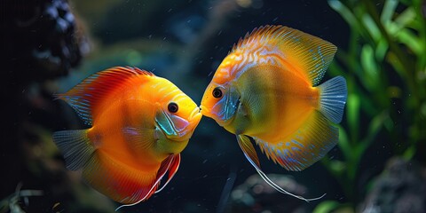 Tropical fish in love mating, 