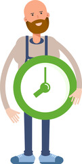 Male Barista Character Holding Clock
