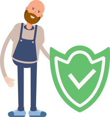 Male Barista Character and Check Mark Shield
