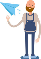 Male Barista Character Holding Paper Plane
