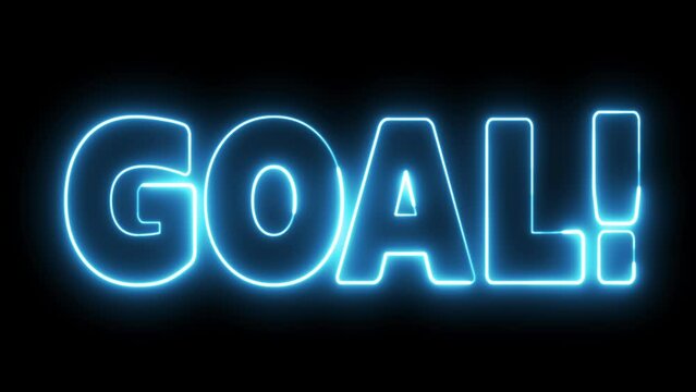Goal text font with neon light. Luminous and shimmering haze inside the letters of the text Goal. Goal neon sign. 