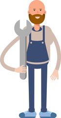 Male Barista Character Holding Wrench
