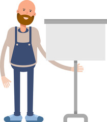 Male Barista Character Presenting Whiteboard
