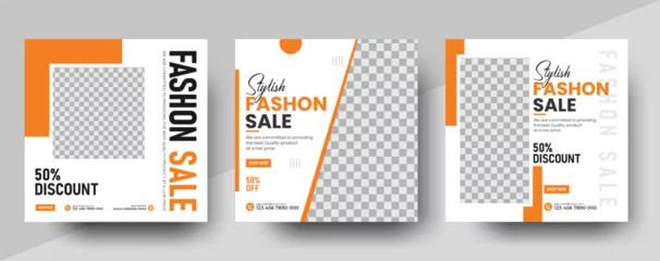 Fotobehang Fashion sale Instagram post Banner template, Fashion Sale Minimal Square Banner Template Vector © md