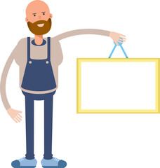 Male Barista Character Holding Blank Signage
