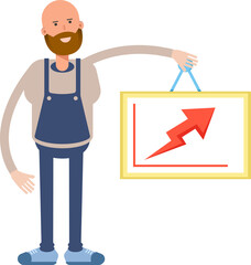 Male Barista Character Holding Arrow Chart
