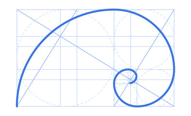 Golden ratio template. Divine proportions, golden spiral, Fibonacci array, Fibonacci numbers. Geometry harmony and balance Isolated template. PNG